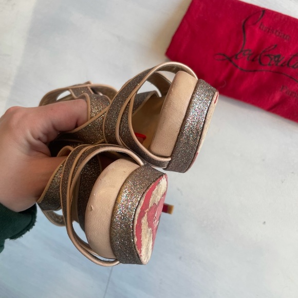 Christian Louboutin Silver Glitter Straratata Strappy Platform Sandal Heels - Picture 15 of 15